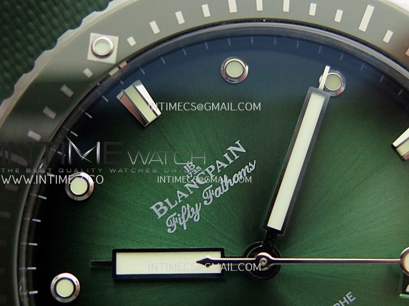 Fifty Fathoms Bathyscape Green Ceramic Bezel SS GF 1:1 Best Edition Green Ombre Dial On Green Nylon Strap A1315