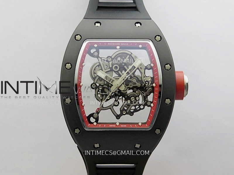 RM055 Black Ceramic Red Inner Bezel DF Best Edition On Black Rubber Strap RMUL2 Super Clone