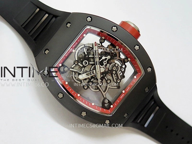 RM055 Black Ceramic Red Inner Bezel DF Best Edition On Black Rubber Strap RMUL2 Super Clone