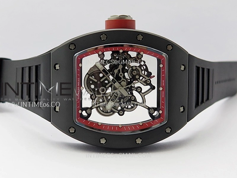 RM055 Black Ceramic Red Inner Bezel DF Best Edition On Black Rubber Strap RMUL2 Super Clone