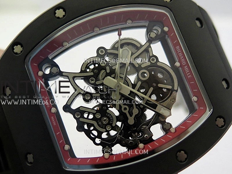 RM055 Black Ceramic Red Inner Bezel DF Best Edition On Black Rubber Strap RMUL2 Super Clone