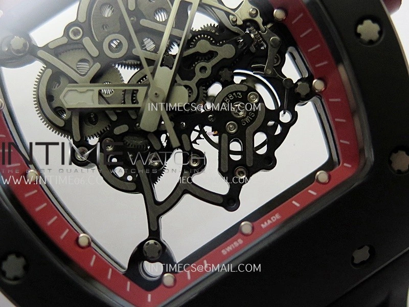 RM055 Black Ceramic Red Inner Bezel DF Best Edition On Black Rubber Strap RMUL2 Super Clone