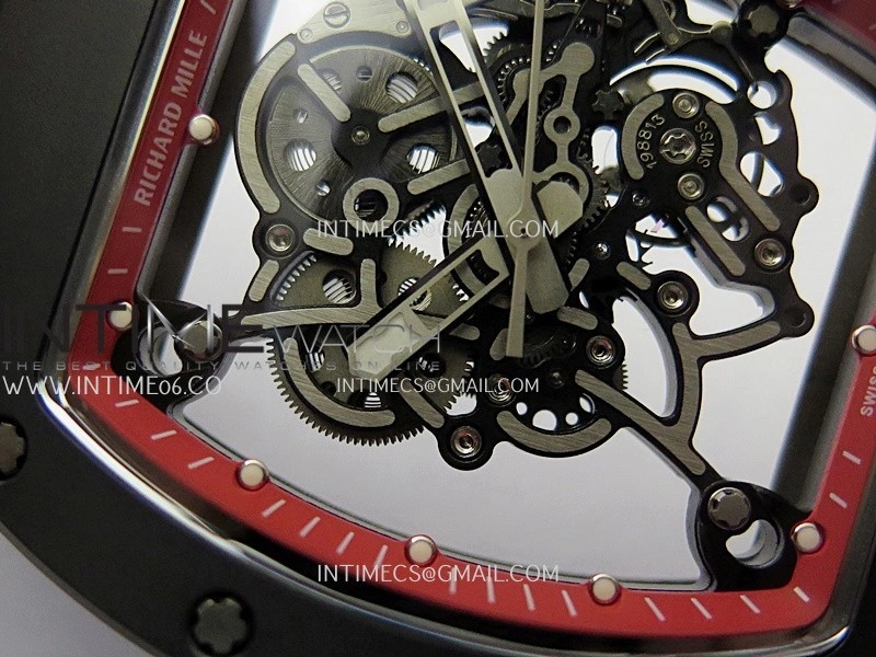 RM055 Black Ceramic Red Inner Bezel DF Best Edition On Black Rubber Strap RMUL2 Super Clone