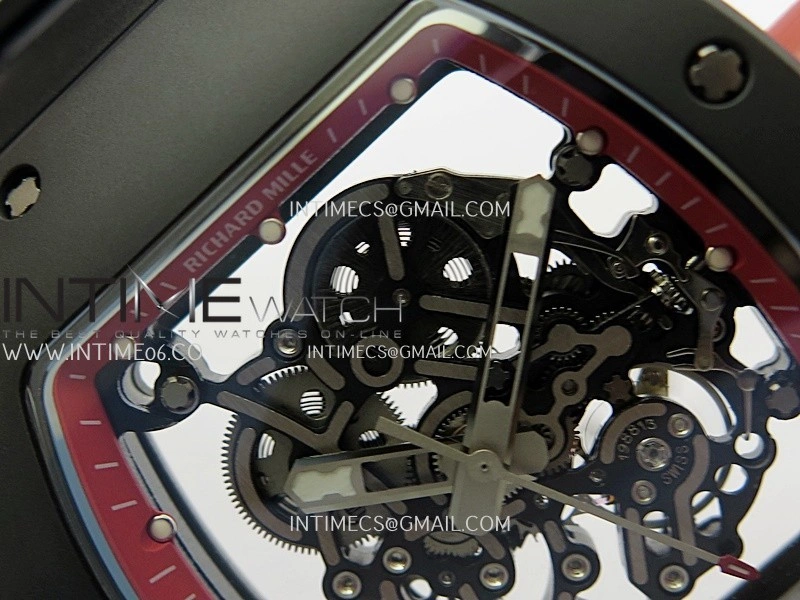 RM055 Black Ceramic Red Inner Bezel DF Best Edition On Black Rubber Strap RMUL2 Super Clone
