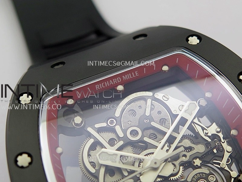 RM055 Black Ceramic Red Inner Bezel DF Best Edition On Black Rubber Strap RMUL2 Super Clone