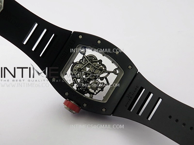 RM055 Black Ceramic Red Inner Bezel DF Best Edition On Black Rubber Strap RMUL2 Super Clone