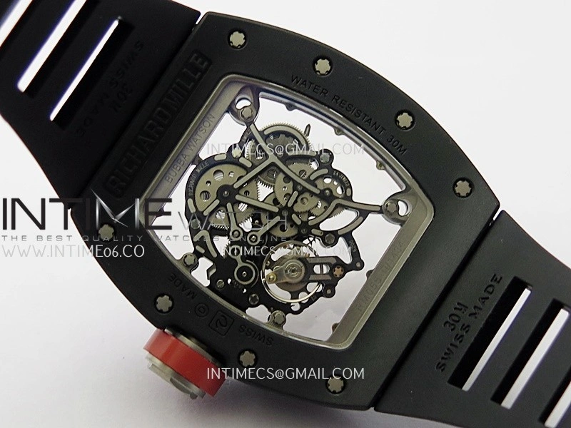 RM055 Black Ceramic Red Inner Bezel DF Best Edition On Black Rubber Strap RMUL2 Super Clone