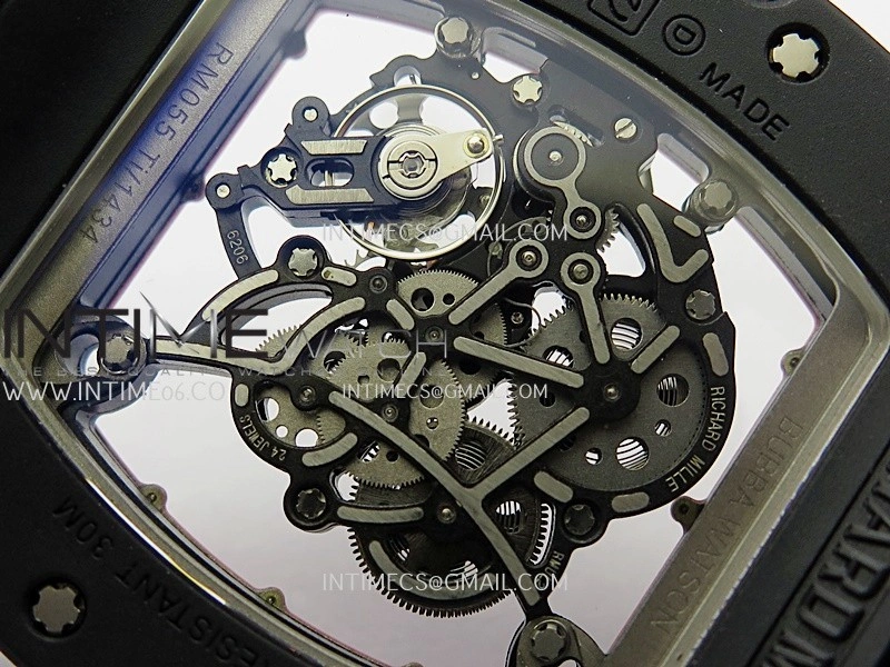 RM055 Black Ceramic Red Inner Bezel DF Best Edition On Black Rubber Strap RMUL2 Super Clone