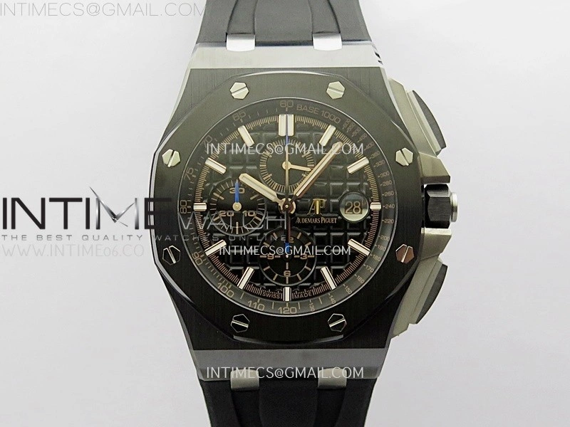 Royal Oak Offshore 44mm Black Ceramic TKF 1:1 Best Edition Black Dial Blue Handset on Black Rubber Strap A3126