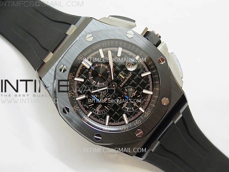 Royal Oak Offshore 44mm Black Ceramic TKF 1:1 Best Edition Black Dial Blue Handset on Black Rubber Strap A3126