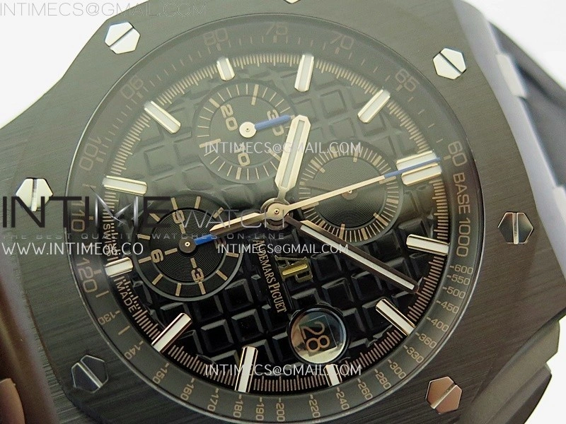 Royal Oak Offshore 44mm Black Ceramic TKF 1:1 Best Edition Black Dial Blue Handset on Black Rubber Strap A3126