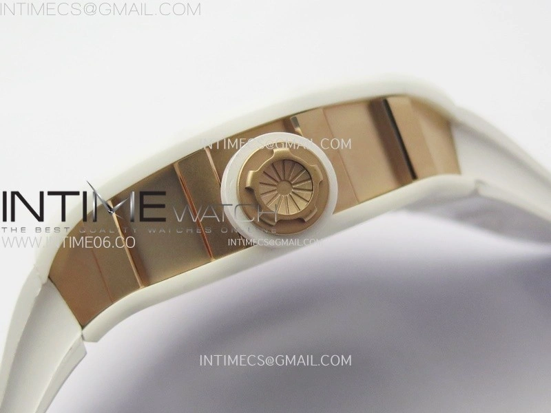 RM052 Skull White Ceramic RG Real Tourbillon YSF Best Edition Red Skull Dial on White Rubber Strap