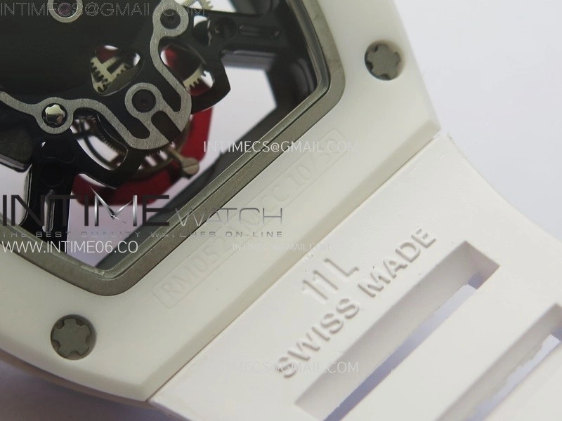 RM052 Skull White Ceramic RG Real Tourbillon YSF Best Edition Red Skull Dial on White Rubber Strap