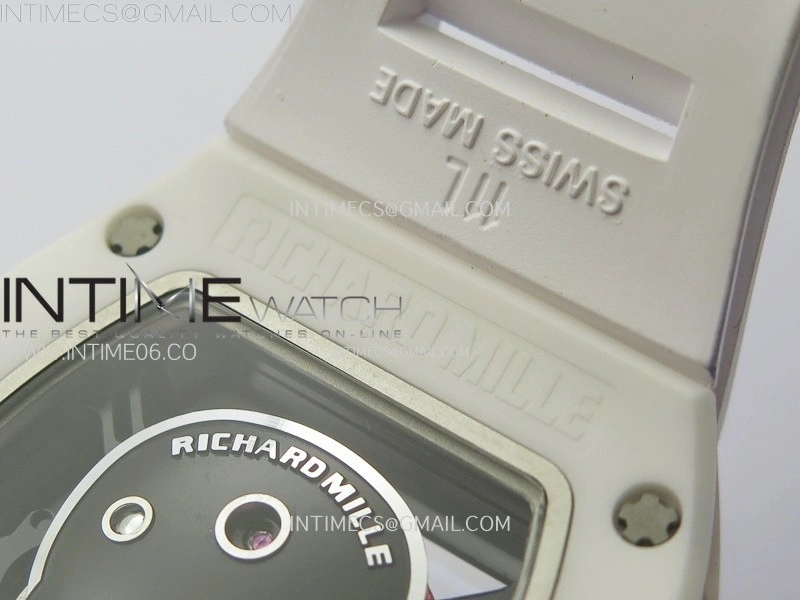 RM052 Skull White Ceramic RG Real Tourbillon YSF Best Edition Red Skull Dial on White Rubber Strap