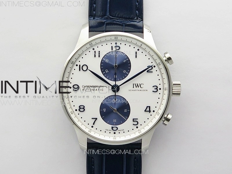 Portuguese Chrono IW371620 AZF 1:1 Best Edition White Blue Dial on Blue Leather Strap A69355