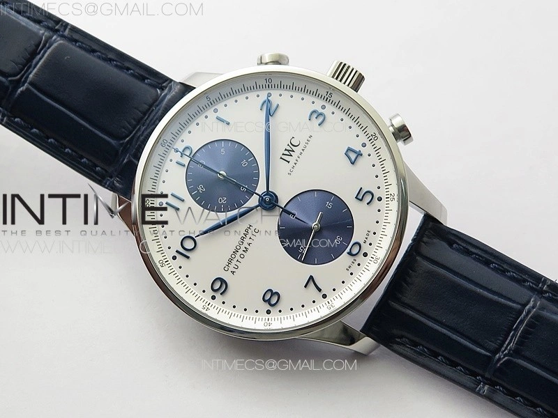 Portuguese Chrono IW371620 AZF 1:1 Best Edition White Blue Dial on Blue Leather Strap A69355