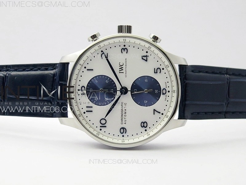 Portuguese Chrono IW371620 AZF 1:1 Best Edition White Blue Dial on Blue Leather Strap A69355