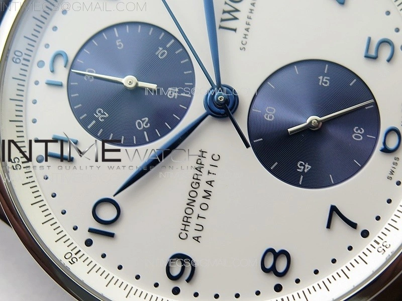 Portuguese Chrono IW371620 AZF 1:1 Best Edition White Blue Dial on Blue Leather Strap A69355