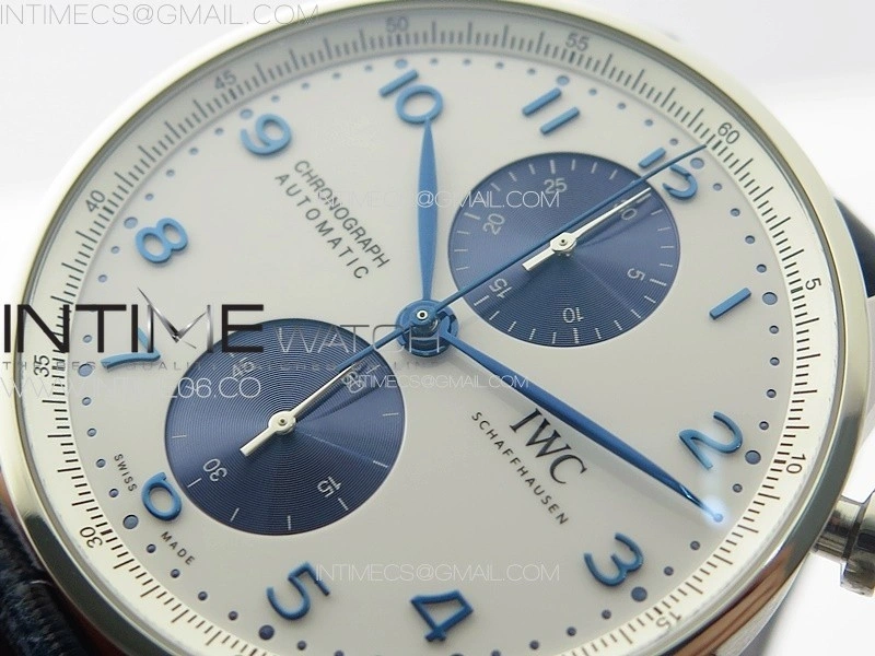 Portuguese Chrono IW371620 AZF 1:1 Best Edition White Blue Dial on Blue Leather Strap A69355