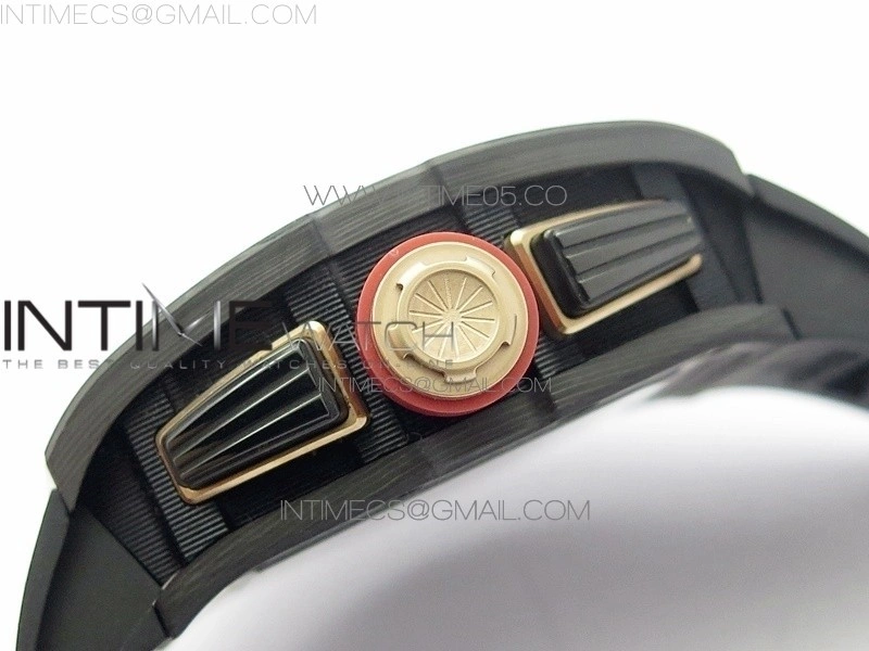 RM011 Carbon Case Carbon Bezel Chronograph KVF 1:1 Best Edition Skeleton Dial Red RG on Black Rubber Strap A7750