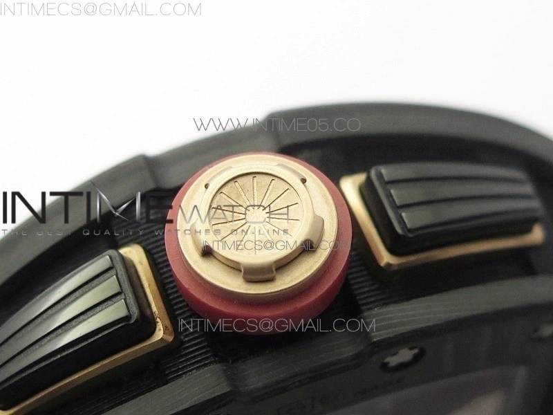 RM011 Carbon Case Carbon Bezel Chronograph KVF 1:1 Best Edition Skeleton Dial Red RG on Black Rubber Strap A7750