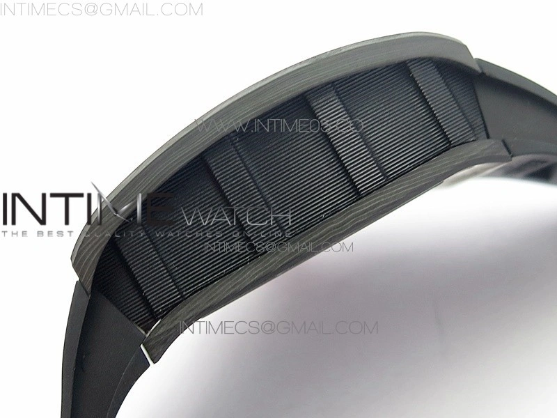 RM011 Carbon Case Carbon Bezel Chronograph KVF 1:1 Best Edition Skeleton Dial Red RG on Black Rubber Strap A7750