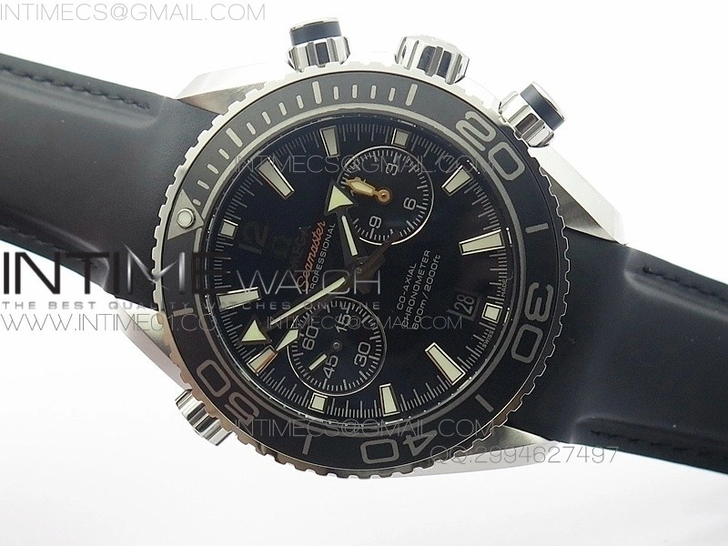 Planet Ocean Master Chronometer Chrono SS OM 1:1 Best Edition Black Dial on Black Orange Strap A9300