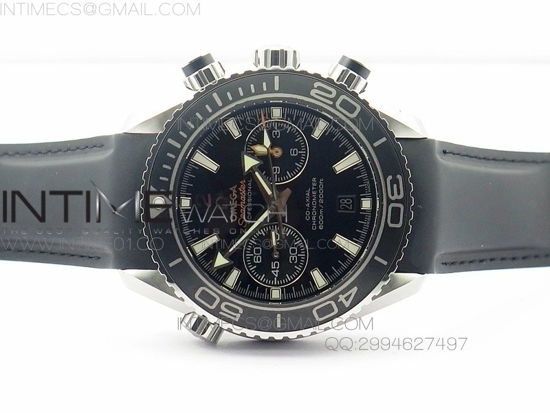 Planet Ocean Master Chronometer Chrono SS OM 1:1 Best Edition Black Dial on Black Orange Strap A9300