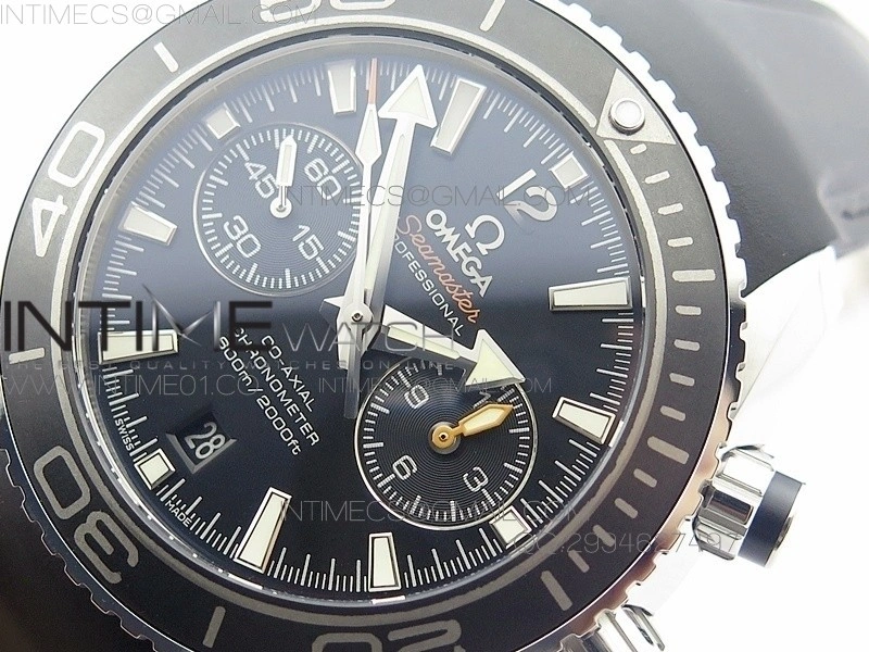 Planet Ocean Master Chronometer Chrono SS OM 1:1 Best Edition Black Dial on Black Orange Strap A9300