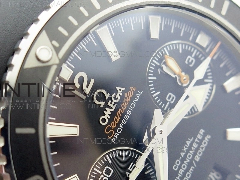 Planet Ocean Master Chronometer Chrono SS OM 1:1 Best Edition Black Dial on Black Orange Strap A9300