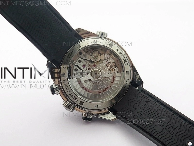 Planet Ocean Master Chronometer Chrono SS OM 1:1 Best Edition Black Dial on Black Orange Strap A9300