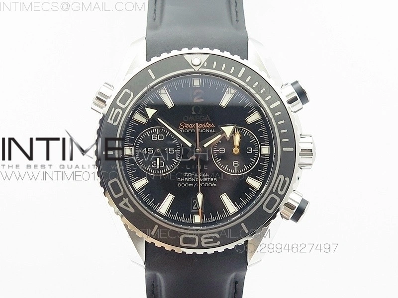 Planet Ocean Master Chronometer Chrono SS OM 1:1 Best Edition Black Dial on Black Orange Strap A9300