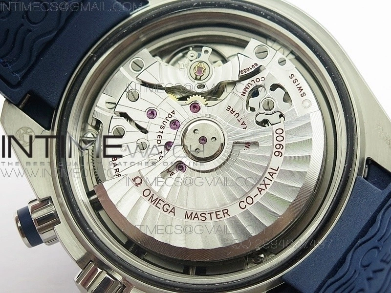 Planet Ocean Master Chronometer Chrono SS OM 1:1 Best Edition Black Dial on Blue Leather Strap A9900
