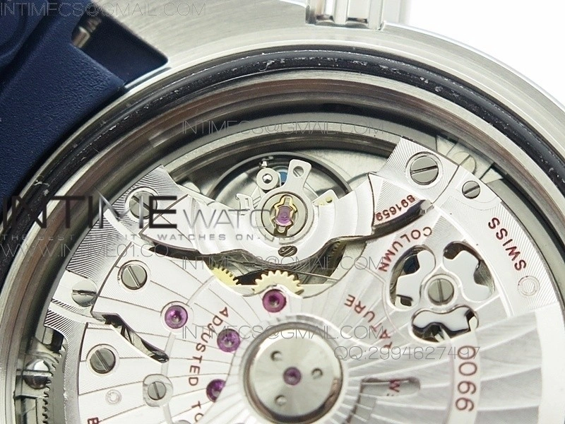 Planet Ocean Master Chronometer Chrono SS OM 1:1 Best Edition Black Dial on Blue Leather Strap A9900