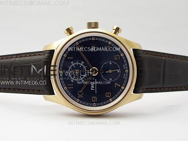 Portugieser Chrono Classic 42 IW3904 RG AZF 1:1 Best Edition Blue dial on Brown Leather Strap A7750