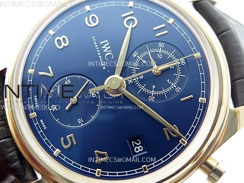 Portugieser Chrono Classic 42 IW3904 RG AZF 1:1 Best Edition Blue dial on Brown Leather Strap A7750