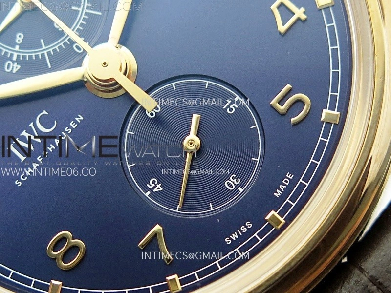 Portugieser Chrono Classic 42 IW3904 RG AZF 1:1 Best Edition Blue dial on Brown Leather Strap A7750