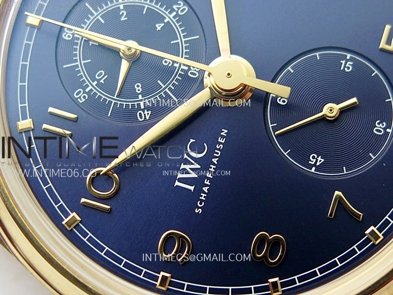 Portugieser Chrono Classic 42 IW3904 RG AZF 1:1 Best Edition Blue dial on Brown Leather Strap A7750