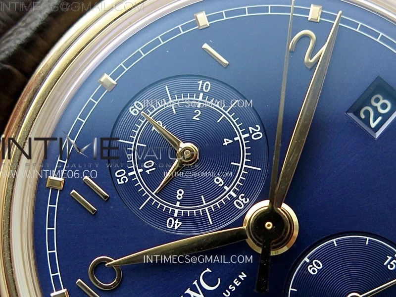 Portugieser Chrono Classic 42 IW3904 RG AZF 1:1 Best Edition Blue dial on Brown Leather Strap A7750