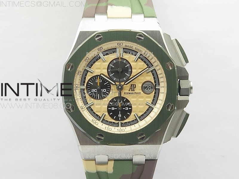 Royal Oak Offshore ‘Combat’ 44mm APSF 1:1 Best Edition Green Ceramic Bezel on Camo Rubber Strap A3126