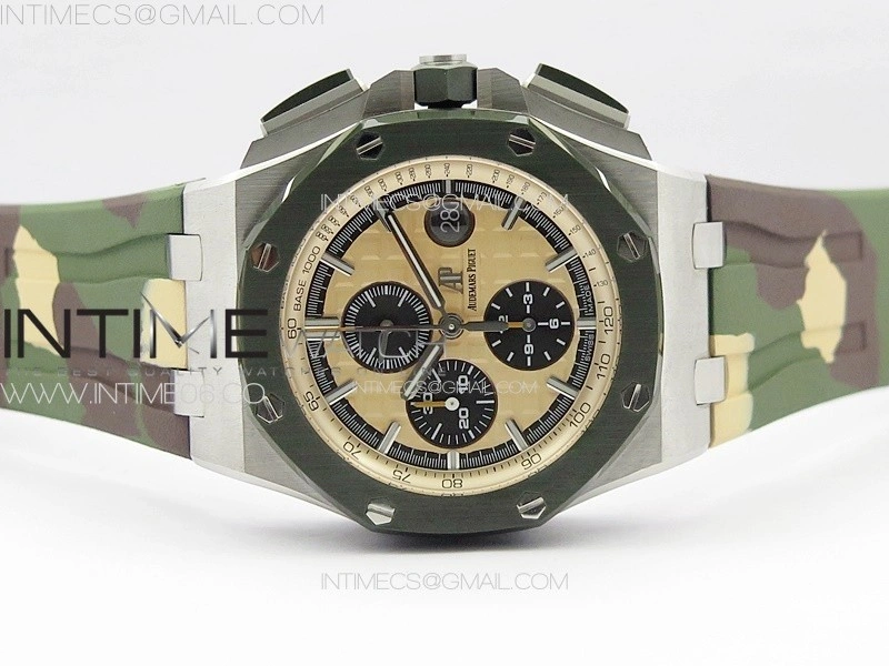 Royal Oak Offshore ‘Combat’ 44mm APSF 1:1 Best Edition Green Ceramic Bezel on Camo Rubber Strap A3126