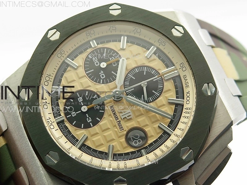 Royal Oak Offshore ‘Combat’ 44mm APSF 1:1 Best Edition Green Ceramic Bezel on Camo Rubber Strap A3126