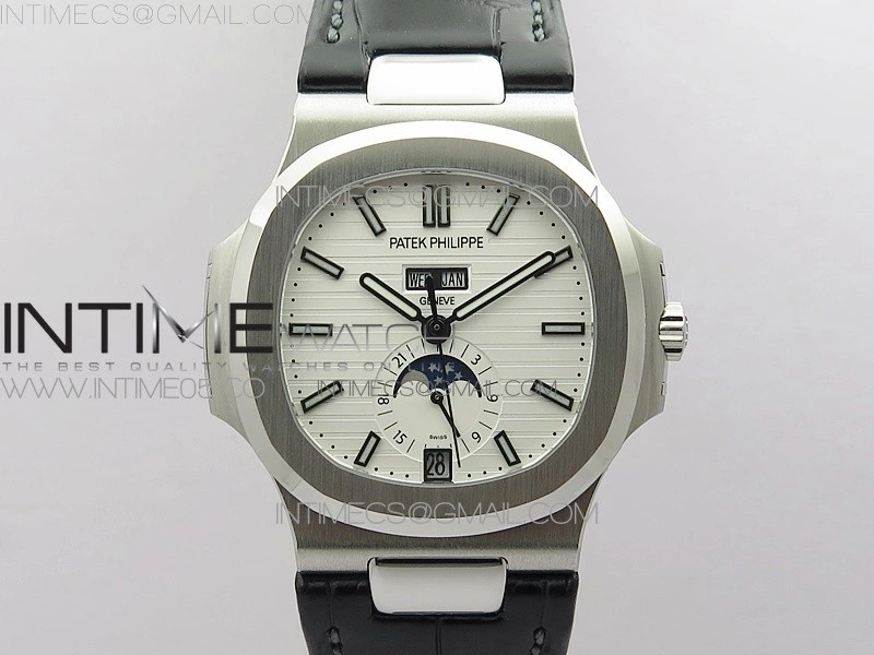 Nautilus 5726 Complicated SS GRF 1:1 Best Edition White Textured Dial on Leather Strap A324 V3