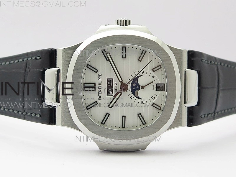 Nautilus 5726 Complicated SS GRF 1:1 Best Edition White Textured Dial on Leather Strap A324 V3