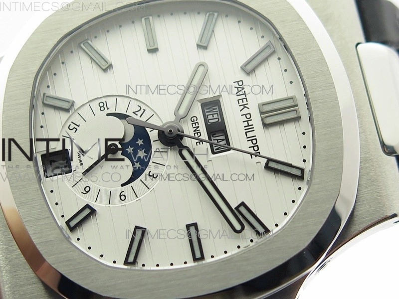 Nautilus 5726 Complicated SS GRF 1:1 Best Edition White Textured Dial on Leather Strap A324 V3