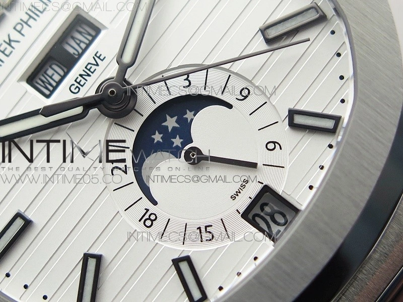 Nautilus 5726 Complicated SS GRF 1:1 Best Edition White Textured Dial on Leather Strap A324 V3