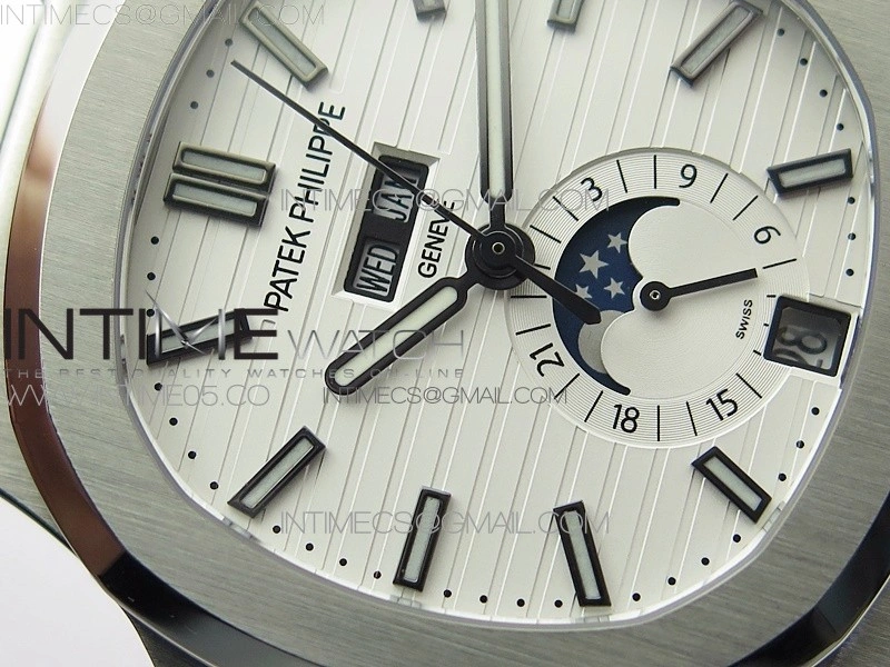Nautilus 5726 Complicated SS GRF 1:1 Best Edition White Textured Dial on Leather Strap A324 V3