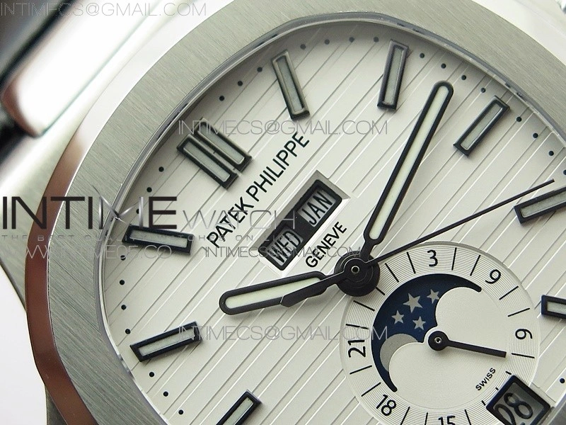 Nautilus 5726 Complicated SS GRF 1:1 Best Edition White Textured Dial on Leather Strap A324 V3