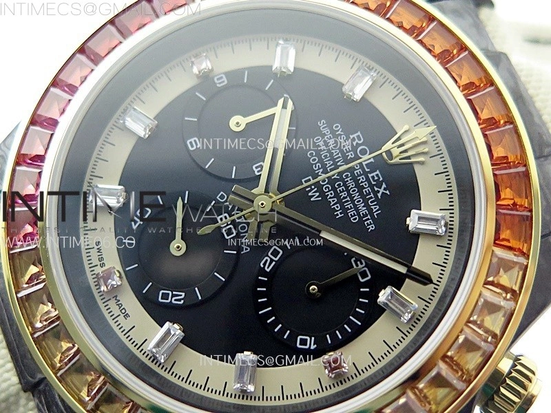 Daytona DIW Black Carbon Case DIWF Edition Gray White Dial Rainbow T Diamonds Bezel on White Nylon Strap A4130