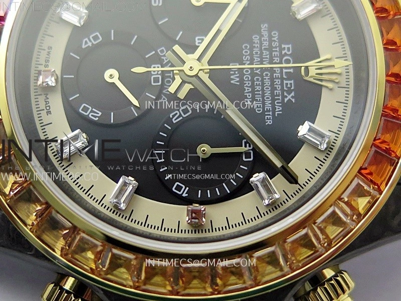 Daytona DIW Black Carbon Case DIWF Edition Gray White Dial Rainbow T Diamonds Bezel on White Nylon Strap A4130